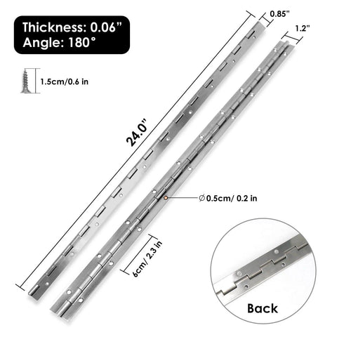 Piano Hinge 24 Inch Heavy Duty 0.06 Inch Thick 304 Stainless Steel Continuous Hinge With Polished Finish For Cabinets And Doors