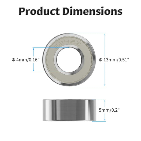 Dimensions of Ten Pack 624ZZ Miniature Deep Groove Ball Bearings 4x13x5mm Carbon Steel Sealed Shields For Micro Motors Instruments And Diy Projects