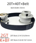 High Gear 2GT Timing Pulley Kit With 20T And 40T Sprockets Delivers Smooth 2:1 Speed Reduction For Custom Rigs Using 10mm Belts And Multi Bore Hubs, 10mm belt