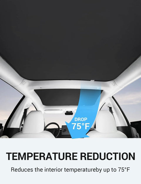 Tesla Model 3 sunshade for front and rear glass roof, black, installed in car interior
