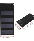40W Foldable Solar Panel Charger with USB Output folded and unfolded, showing dimensions for outdoor camping and hiking use.