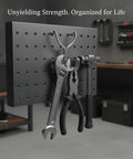 Heavy Duty Pegboard Rack With Wall Mounted Tool Organizer in garage, holding wrenches and pliers, iron built, 9.5 x 7.5 x 11.5 inches