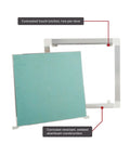 Heavy Duty Touch Latch Tile Access Door For Walls Featuring Seamless Concealed Design, 12x12 inches, aluminum, with concealed latches.