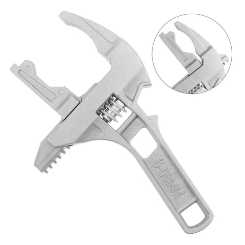 Stubby Adjustable Wrench With Wide Jaw Opening Aluminum Alloy Heavy Duty Spanner shown with 6-68 mm measurement detail