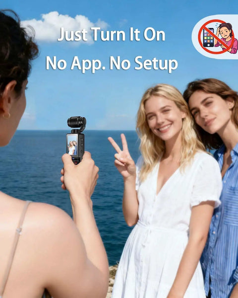 Woman using Pocket POV Camera With 180 Degree Rotating Lens, One-Tap Recording, 32GB Memory, 7 Hour Battery, Dark Gray Finish