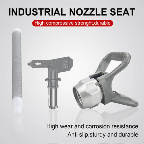 Heavy Duty Airless Paint Spray Gun Packing 3600 Psi With A Wide 517 Tip includes an industrial nozzle seat with filters.
