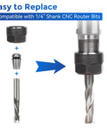 Pro Grade One Quarter Inch CNC Router Bits Kit With ER11 Collet V Bit End Mills Chamfering Bit showing assembly components