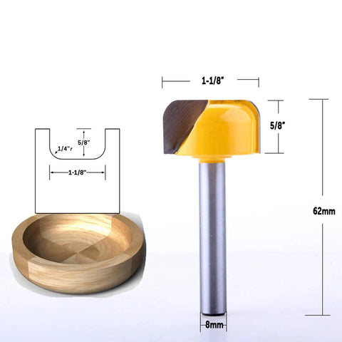 Premium 1/4 Inch Shank Flush Trim Router Bit For Wood Carving And Hinge Mortising With Precise Bearing Straight Design next to a wooden bowl outline.