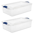 32 Quart Clear Storage Bin With Lid 2 Pack, Transparent Plastic Storage Box With Tight Blue Latch For Easy Stacking And Organizing Clothing, Toys, Crafts And More, two bins shown