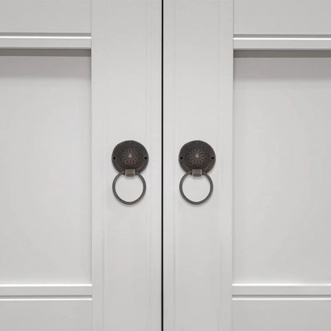 Vintage Round Drop Ring Drawer Pull Handles Set Zinc Alloy Retro Cabinet Wardrobe Door Knobs Antique Bronze 12 Pieces Small Furniture Hardware For Kitchen And Bedroom on white cabinet doors