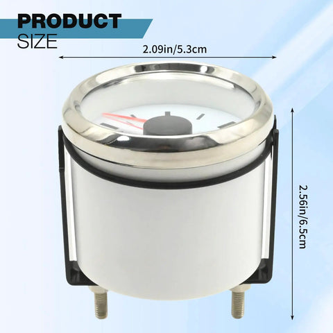 Boat Gas Tank Fuel Level Gauge 73-10 Ohm Waterproof 52mm White Display With Night Light Universal 9-32V DC Marine RV Yacht Motorcycle Automotive Meter For Real Time Fuel Readouts, 52mm size