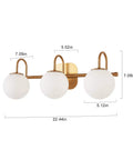 Three Light Vanity Light Fixture For Bathroom With Brushed Brass Frame And Milk White Glass Globes, dimensions 22.44 x 7.09 in