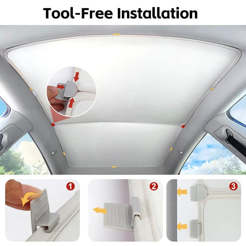 Wetravel Tesla Model Y sunshade roof installed, double-layer glass, gray with clips and foldable storage bag