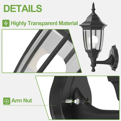 Detail view of Outdoor Wall Lanterns With Bulbs Built To Last Weatherproof And Anti Corrosion Matte Black Plastic Porch Sconces