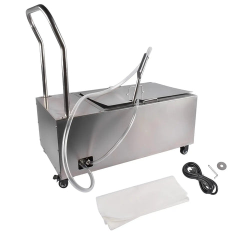 Getanye 55 Gallon Commercial Oil Filter Machine 14.53 Gal stainless steel fryer cart with hoses and accessories.
