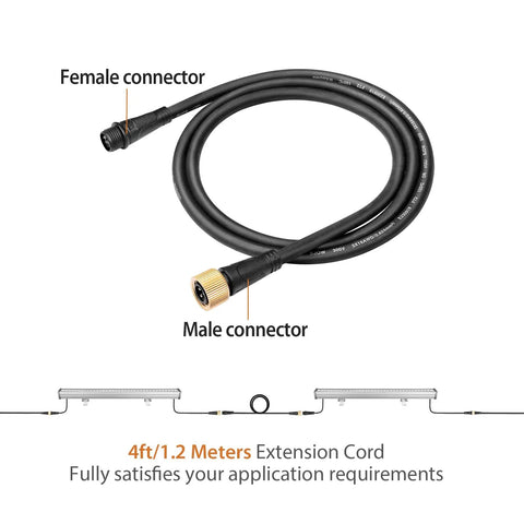 Hella Versatile 4 Foot Extension Cable For Linkable Led Wall Washer Lights featuring male and female connectors for easy connection.