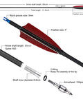 Diagram of Beefed Up 30 Inch Carbon Hunting Arrows With Real Turkey Feather Fletching And Removable Tips, 100 Grain Arrowheads, 500 Spine