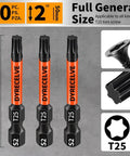 10-pack T25 Torx bits for impact driver, 2-inch length, S2 alloy steel, magnetic torque head, 1/4-inch hex shank