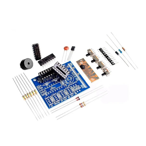 Sixteen Dope Sounds Custom Mechanical Music Box Kit For Kids Build Your Own Tuned Toys With Simple DIY Electronics Projects For Creative Play For Budding Engineers And Music Lovers Learning Hands On Electronics And Creative Sound Experiments., DIY electronics kit with blue PCB and resistors