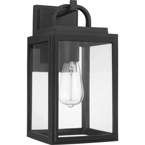 Grandbury Collection 1-Light Clear Glass Farmhouse Outdoor Wall Lantern in Textured Black for Porch or Patio and Entryway