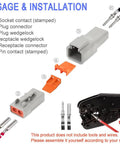 2 Pin IP67 Waterproof Automotive Electrical Connector Kit with 3 sets, showing components and crimping tool.