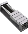 Built Tough Industrial Grade Cnc Multi Station Bench Vise Fixturing Setup For Copper Male Connectors And Flat Nose Pliers Holding One Six Millimeter Thick Workhorse Machining Jig with silver metal clamps.