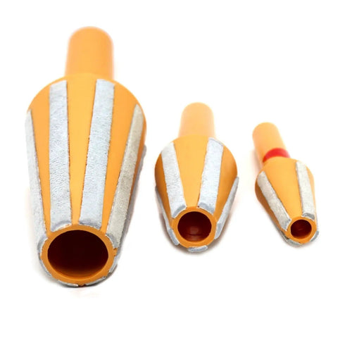 Three One Piece Taper Wiper Cleaning Bars for CNC Spindle Holders, varying sizes, orange with silver stripes, for BT30 BT40 BT50 HSK63 cleaning.