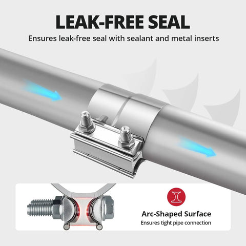 Close-up of 2.5 Inch Exhaust Lap Joint Band Clamp Stainless Steel 304 for pipes showing leak-free seal design with arc-shaped surface