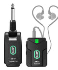 Wireless In Ear Monitor System 2.4GHz With Transmitter And Clip On Receiver For Studio Sessions Guitarists DJs And Live Gigs Low Latency Under 5ms 48kHz 16bit Audio Auto Pairing IEM Kit showing transmitter, receiver, and earbuds