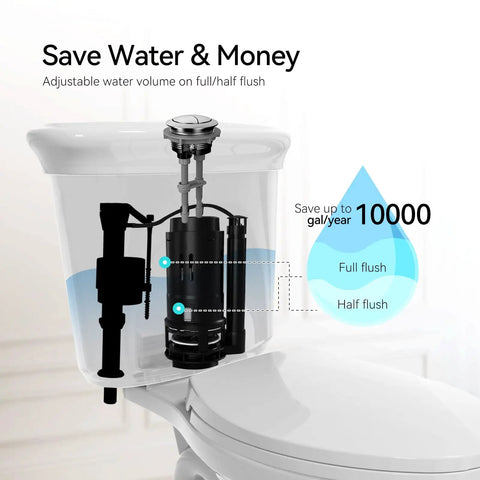 3 Inch Dual Flush Valve With Top Push Button Inside Tank Toilet Repair Kit For 2 Piece Toilets No More Leaks Quick Fix Running Water And Ghost Flush Model A2422M installed in toilet tank