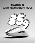 Featherlight Mini Wireless Gaming Mouse With CrazyLight 39g Build and Lightning Fast Wireless Response for Clutch Gameplay and Snagging Those Winning Vibes On Your Next Match Featuring Bruce Lee side angle on gray background.