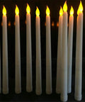 Set Of 12 Remote Flameless LED Taper Candles With Yellow Flicker Light Realistic White Plastic Candlesticks 11 Inch Tall Battery Operated Great For Halloween And Christmas Decor