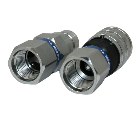 Pair of 1/2 in hydraulic quick-connect couplers, flat-face, 3/4 in SAE O-Ring Boss threads, ISO 16028