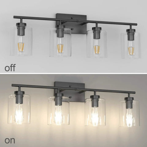 Dope Four Light Black Bathroom Vanity Light Over Mirror With Clear Glass Shades Industrial Style Bath Fixture On and Off