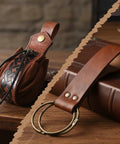 Totally Dope Medieval Belt Pouch Kit With A Versatile Renaissance Hip Bag and Handy Utility Loop showing a brown faux leather pouch with zipper.