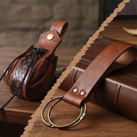 Totally Dope Medieval Belt Pouch Kit With A Versatile Renaissance Hip Bag and Handy Utility Loop showing a brown faux leather pouch with zipper.