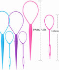 Topsy Tail Hair Tool Set 6 Piece Loop Styling Tools For Ponytails Pull Through Hair Ties Two Sizes And Three Colors Pink Purple Blue Easy Updos For Women Girls And Kids, 19cm and 14.8cm