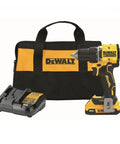 No Fuss Hella Slick 20V Max Brushless Cordless Drill Driver Kit With Compact Atomic Frame And One Half Inch Chuck Including 2Ah Lithium Ion Battery, display with charger and bag.