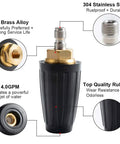 Turbo Rotating Pressure Washer Nozzle With 4000 PSI Max And Quarter Inch Quick Connect showing brass alloy and stainless steel parts.