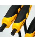Close-up of Soft Grip Ball End Hex T Handle Set Inch 8 Piece With Dual Drive Pro Grade Color Coded Yellow SAE yellow handles.