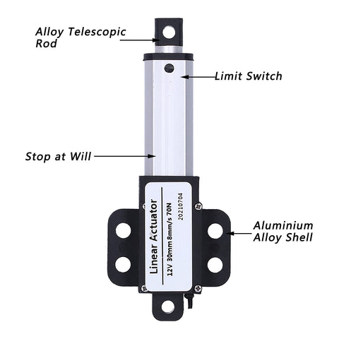 Mini Electric Linear Actuator For Robotics And Home Automation, 30mm Stroke, 8mm/s Speed, 70N Lift, Quiet High Performance Piston Actuator