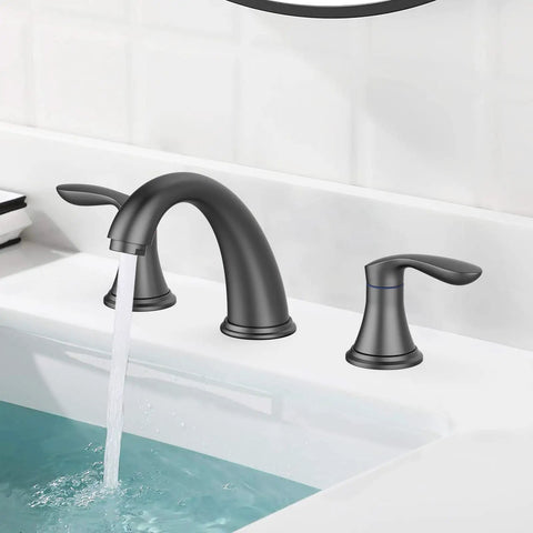 Matte Black Widespread Bathroom Sink Faucet 3 Hole Mount With Stainless Steel Pop Up Drain And cUPC Lead Free Hose Ceramic Valve