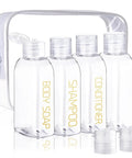Leakproof Travel Bottles 4 Pack 3.4 Oz TSA Approved Squeeze Containers For Shampoo, Conditioner, And Body Soap With Preprinted Labels