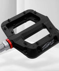 Non Slip Mountain Bike Pedals With Lightweight Nylon Fiber Platform For MTB And BMX 3 Bearing Cr Mo Spindle Rugged All Terrain Pedals Nine Sixteenth Inch Spindle Durable Abrasion Resistant Grippy For Rough Trails Built To Last, black pedal close-up