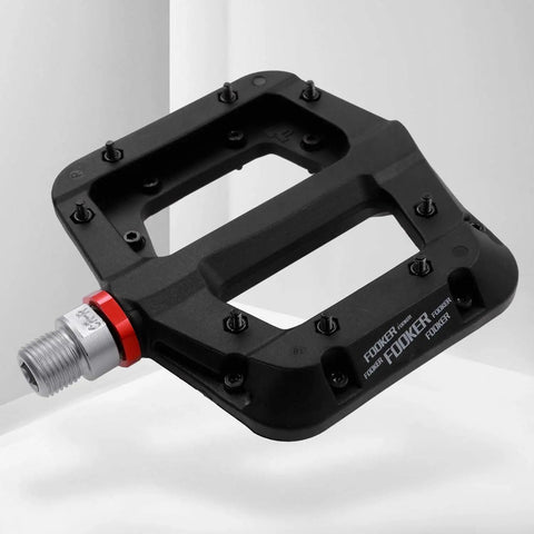Non Slip Mountain Bike Pedals With Lightweight Nylon Fiber Platform For MTB And BMX 3 Bearing Cr Mo Spindle Rugged All Terrain Pedals Nine Sixteenth Inch Spindle Durable Abrasion Resistant Grippy For Rough Trails Built To Last, black pedal close-up