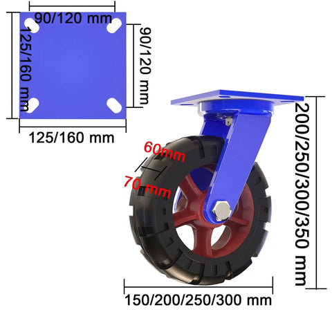 Heavy Duty Industrial Caster Pair With Solid Rubber Tires Swivel And Fixed Mount Built Like A Tank Integrated Brake with dimensions