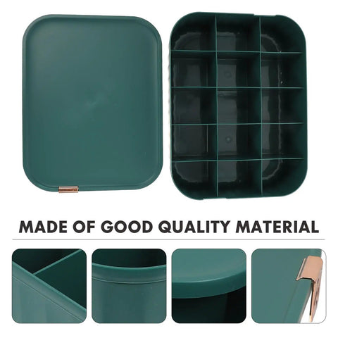 Slick Multi Compartment Heavy Duty Plastic Drawer Storage Container With Secure Top, divided sections for organizing.
