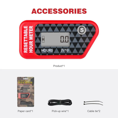 Hour Meter With Maintenance Reminder And Data Storage For Lawn Mower Chainsaw Dirt Bike Motorcycle And Marine Equipment Automatically Tracks Total Run Time When Spark Plug Signals Wake It Up And Lets You Reset The Timer, red housing