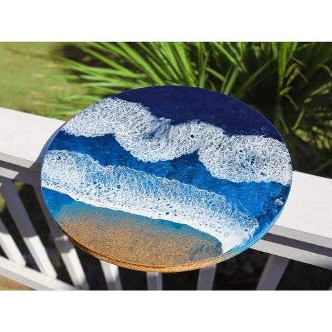 Epoxy Resin 17 Inch Lazy Susan For Serving And Entertaining 360 Degree Spin Killer Centerpiece for outdoor use with ocean design