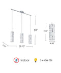 Bayman 3 Light Pendant Light With Dimmable LED Ceiling Fixture dimensions and bulb compatibility details